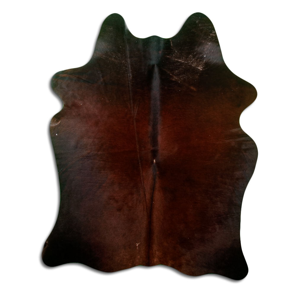 Peau de vache marron d’environ 170 × 130 cm, vue de dessus : exactement la peau que vous recevez