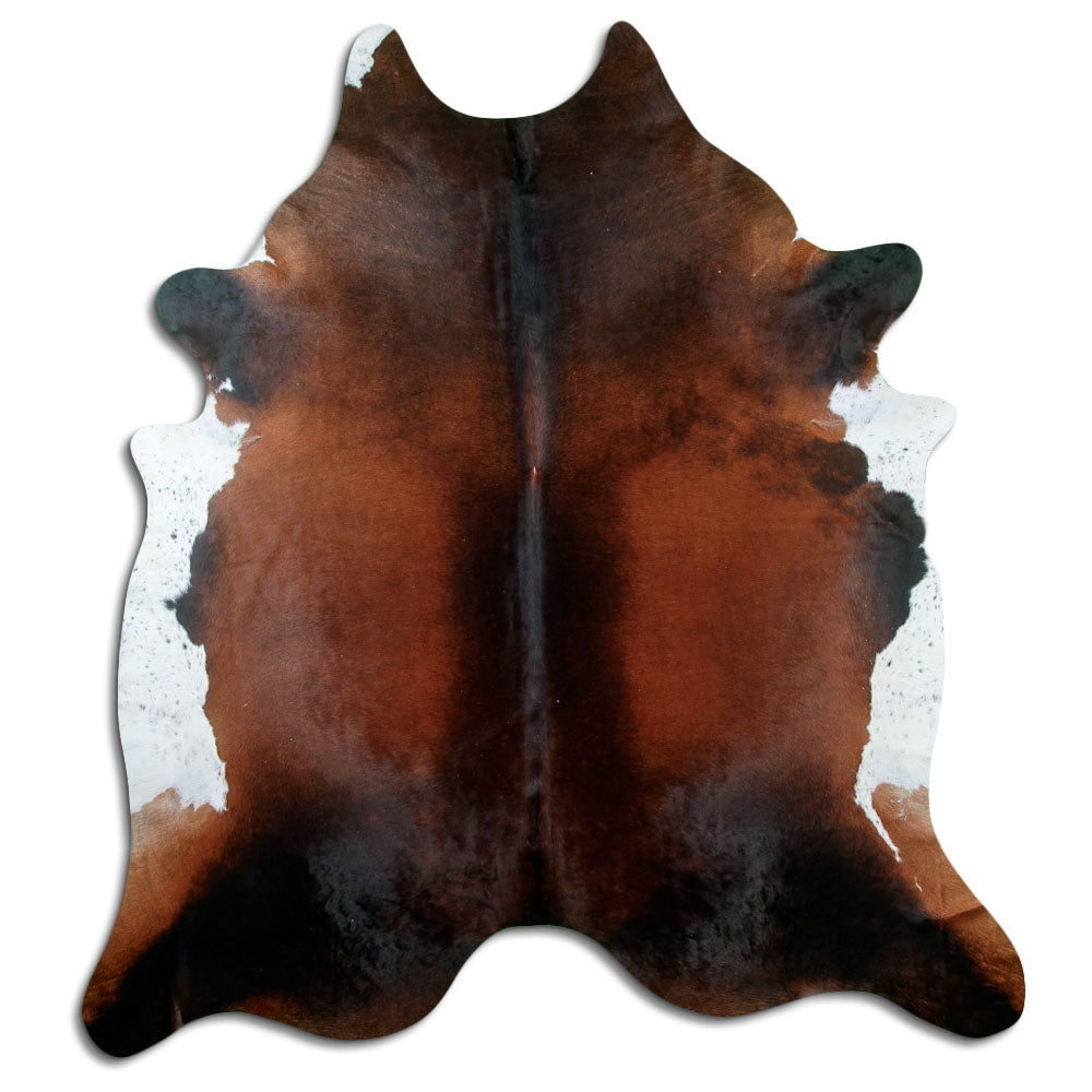 Peau de vache marron d’environ 240 × 220 cm, vue de dessus : exactement la peau que vous recevez