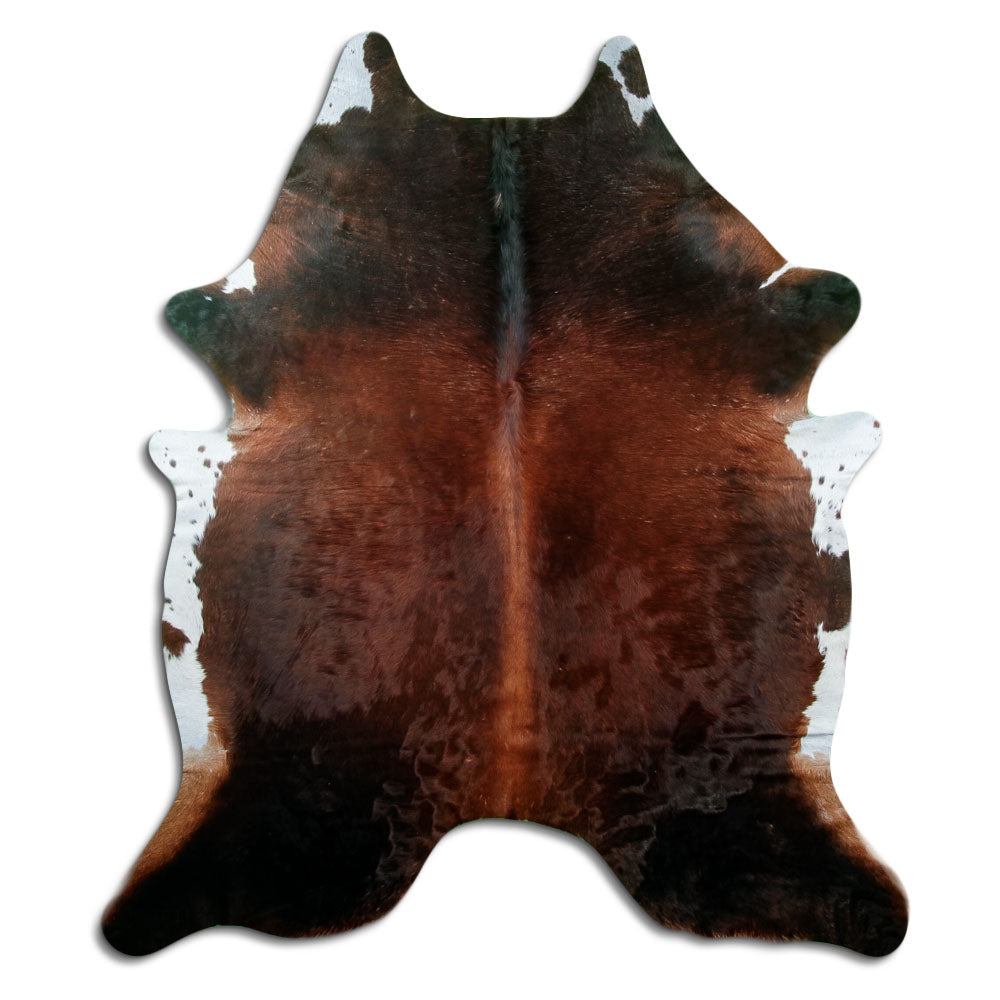 Peau de vache marron d’environ 200 × 180 cm, vue de dessus : exactement la peau que vous recevez