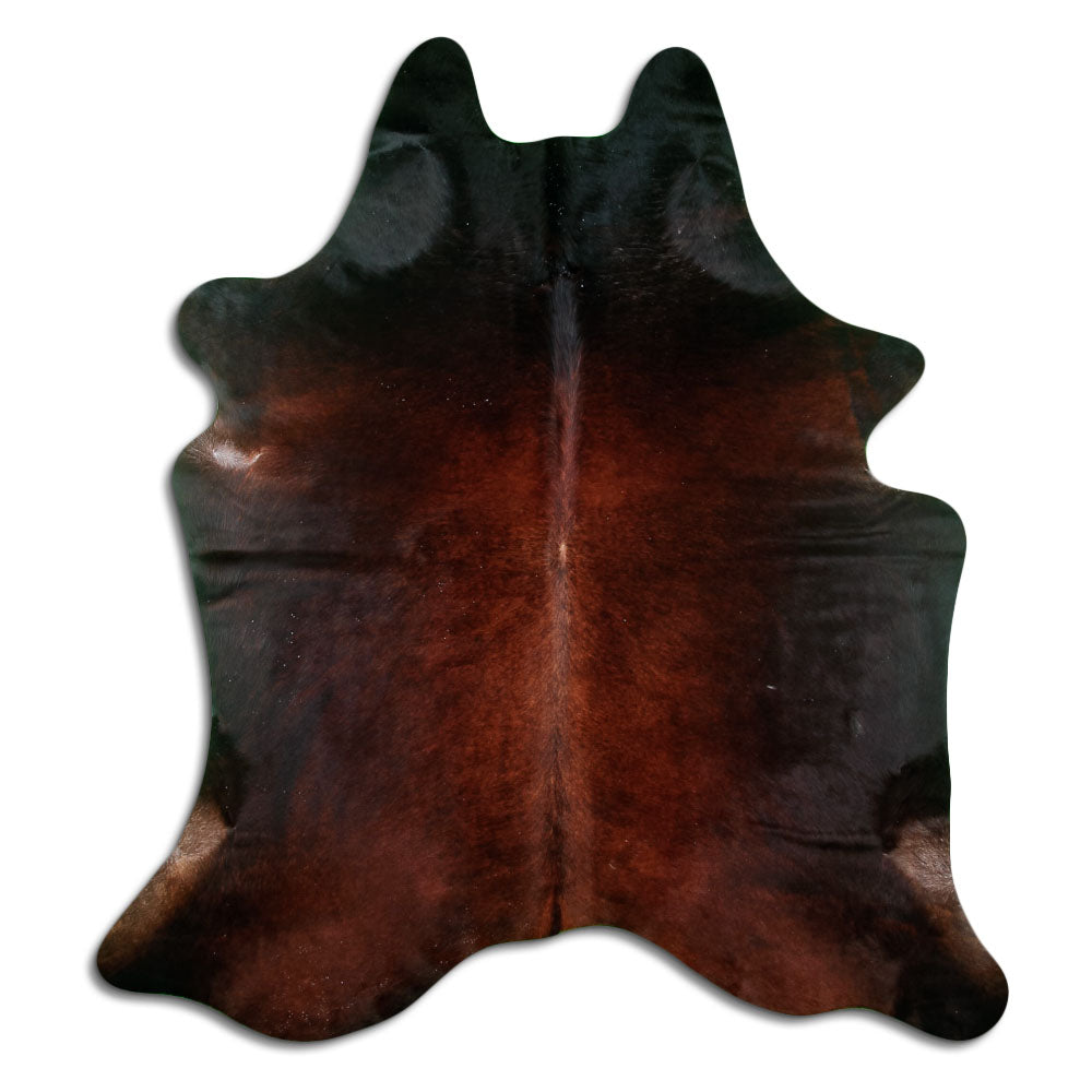 Peau de vache marron d’environ 200 × 190 cm, vue de dessus : exactement la peau que vous recevez