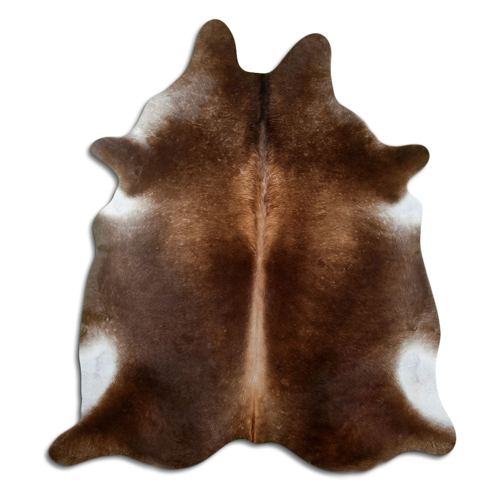 Peau de vache marron d’environ 210 × 190 cm, vue de dessus : exactement la peau que vous recevez