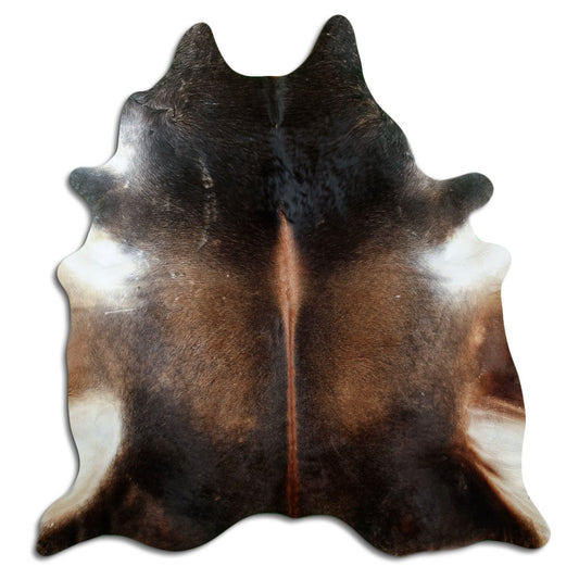 Peau de vache marron d’environ 220 × 200 cm, vue de dessus : exactement la peau que vous recevez
