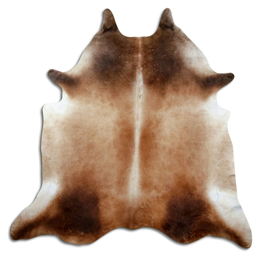 Peau de vache marron d’environ 220 × 220 cm, vue de dessus : exactement la peau que vous recevez