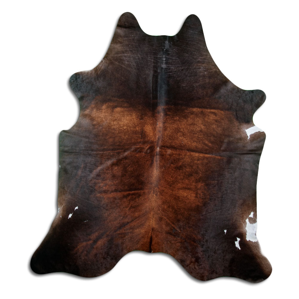 Peau de vache marron d’environ 220 × 200 cm, vue de dessus : exactement la peau que vous recevez