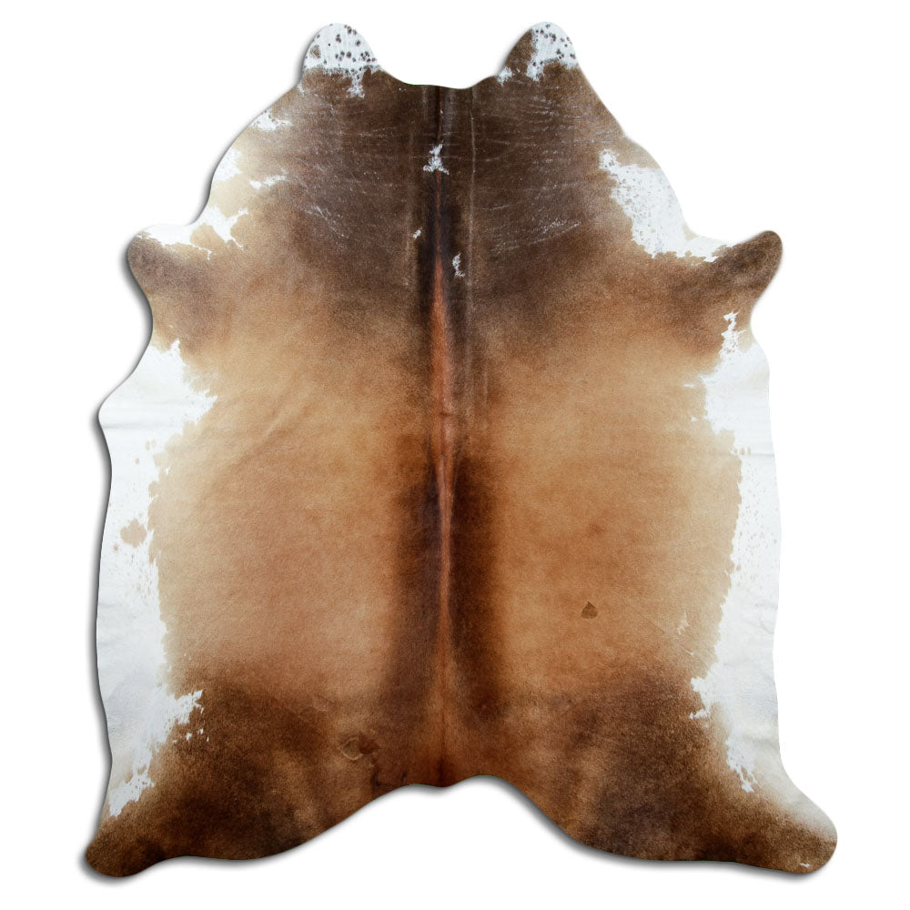 Peau de vache marron d’environ 220 × 190 cm, vue de dessus : exactement la peau que vous recevez