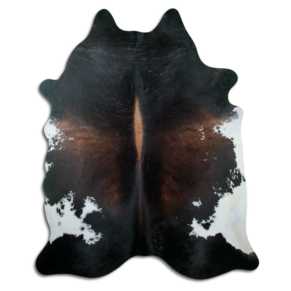 Peau de vache marron d’environ 220 × 180 cm, vue de dessus : exactement la peau que vous recevez
