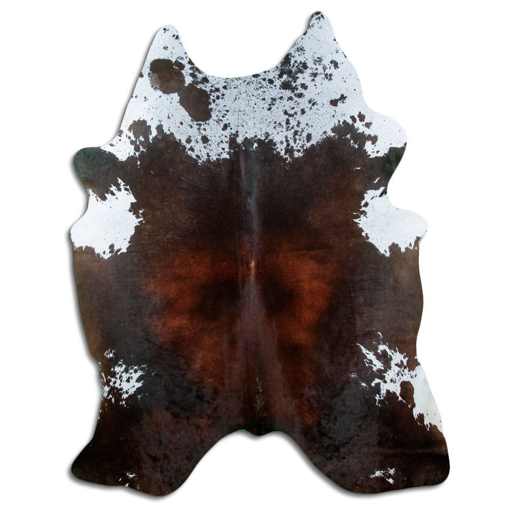 Peau de vache tricolore d’environ 210 × 170 cm, vue de dessus : exactement la peau que vous recevez