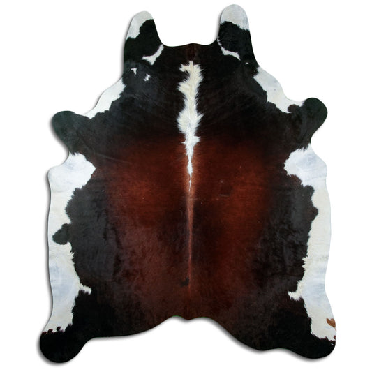 Peau de vache tricolore d’environ 240 × 200 cm, vue de dessus : exactement la peau que vous recevez