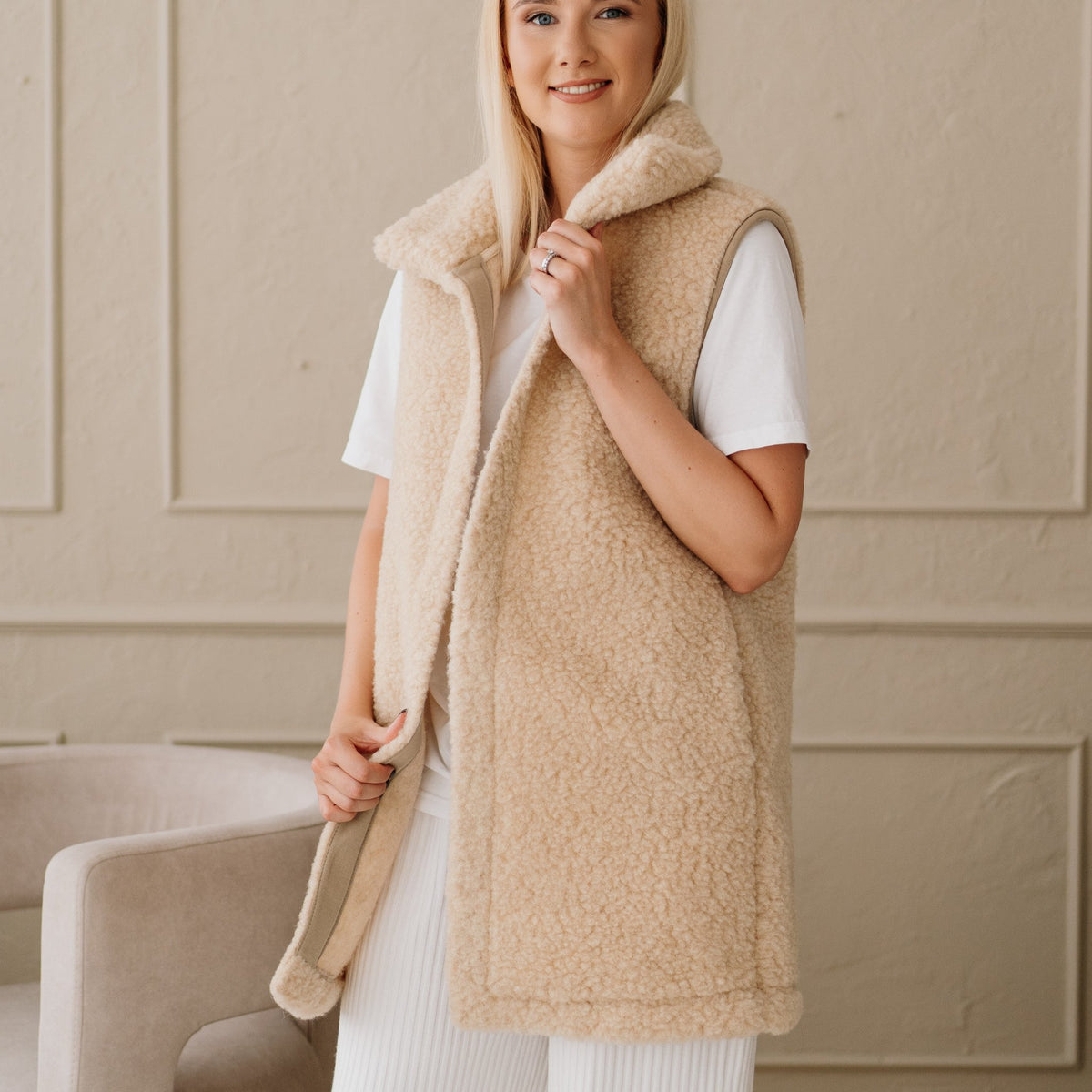 Gilet en mérinos « Wave » beige