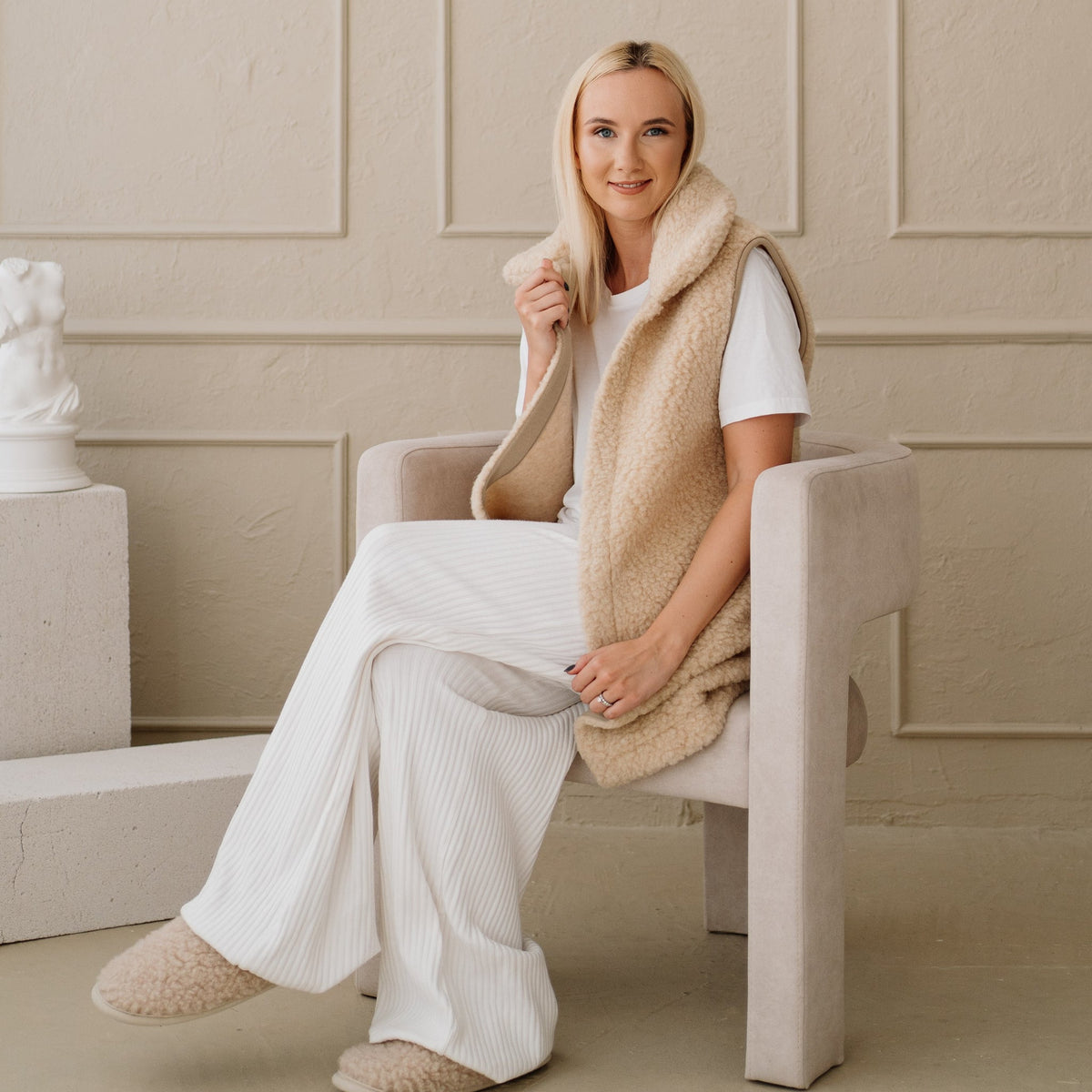 Gilet en mérinos « Wave » beige