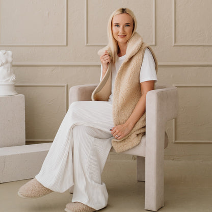 Gilet en mérinos « Wave » beige