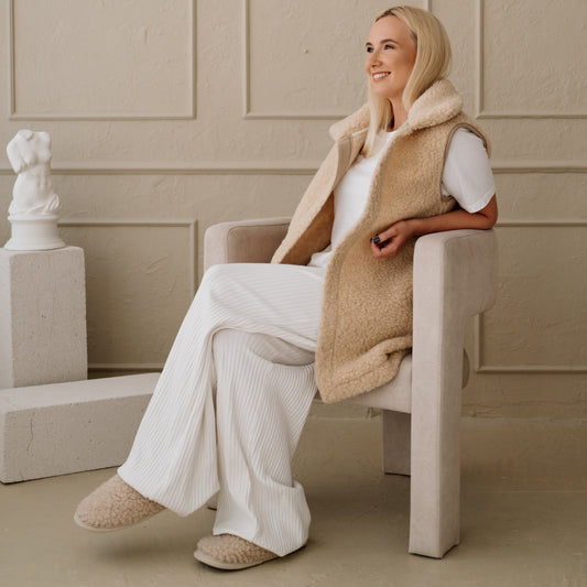 Gilet en mérinos « Wave » beige