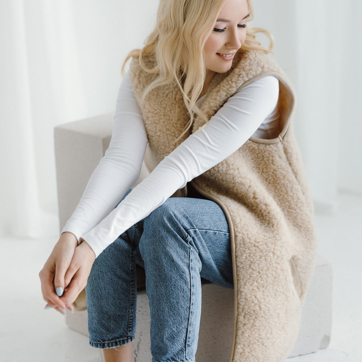 Gilet en mérinos « Pearl » beige