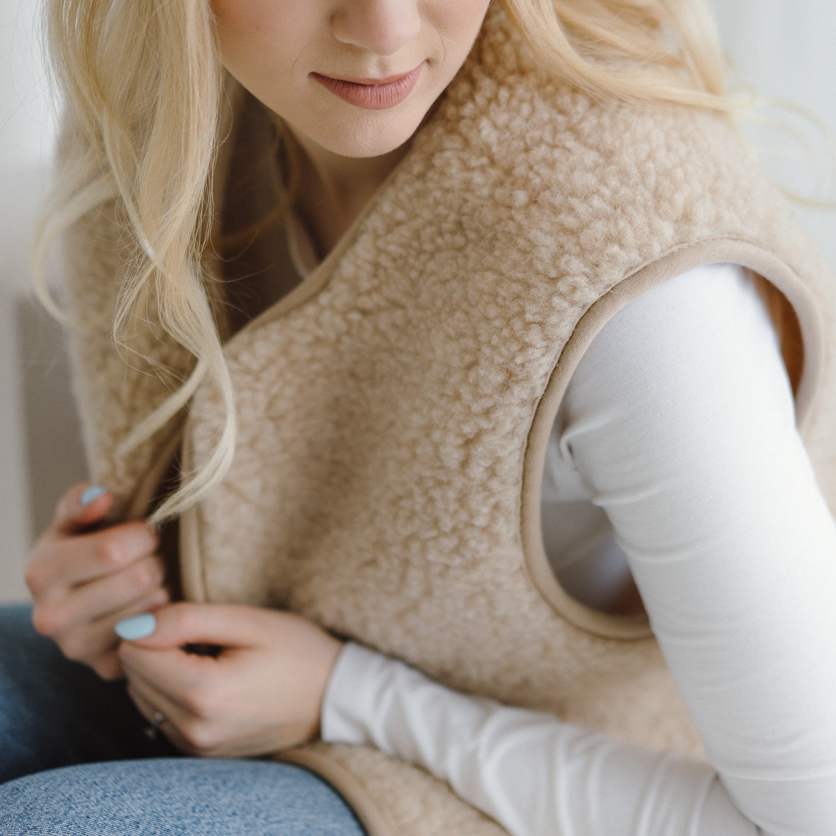 Gilet en mérinos « Pearl » beige