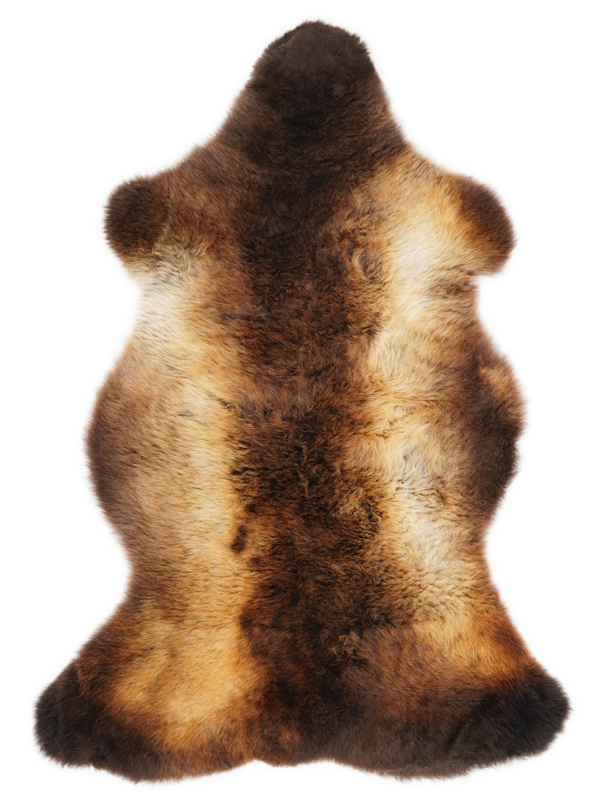 Peau de mouton multicolore britannique d’environ 110 × 60 cm, vue de dessus : exactement la peau que vous recevez