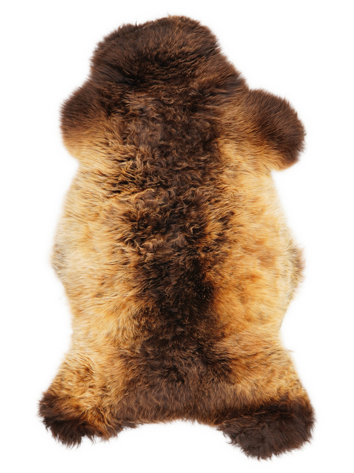 Peau de mouton multicolore britannique d’environ 110 × 60 cm, vue de dessus : exactement la peau que vous recevez
