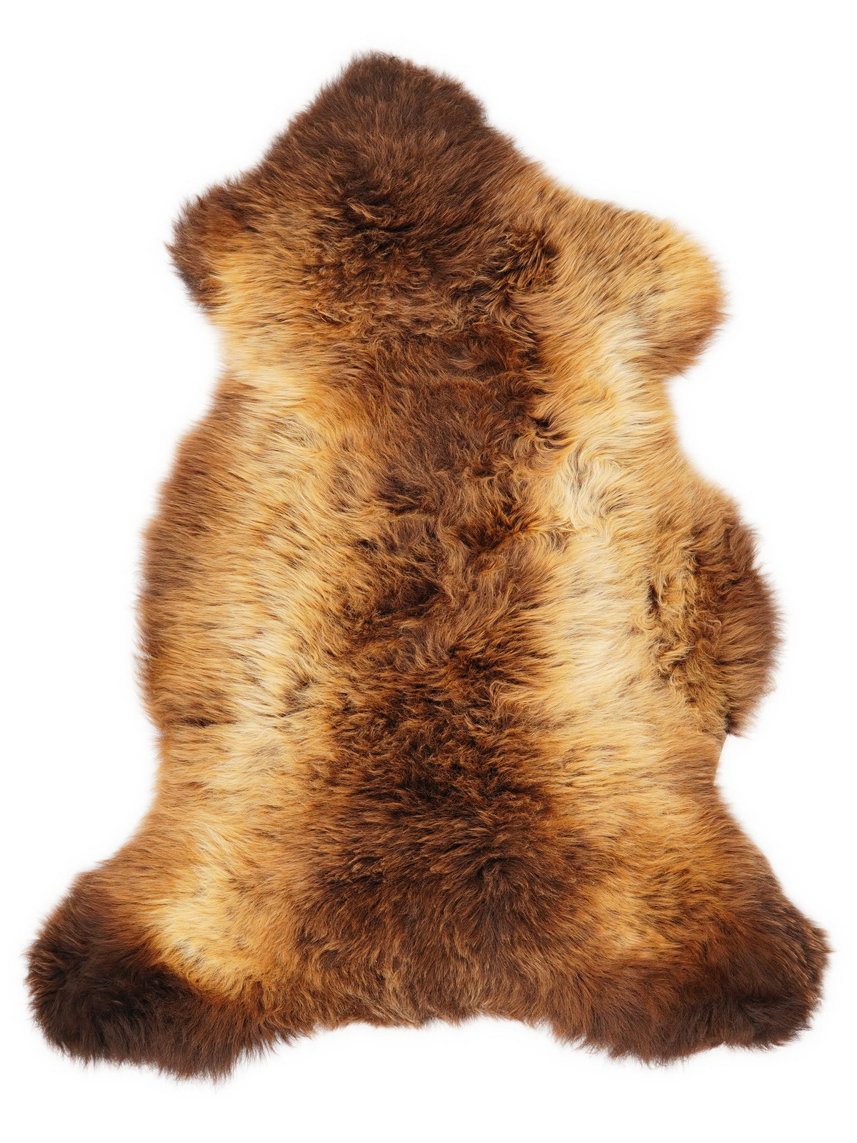 Peau de mouton multicolore britannique d’environ 110 × 60 cm, vue de dessus : exactement la peau que vous recevez