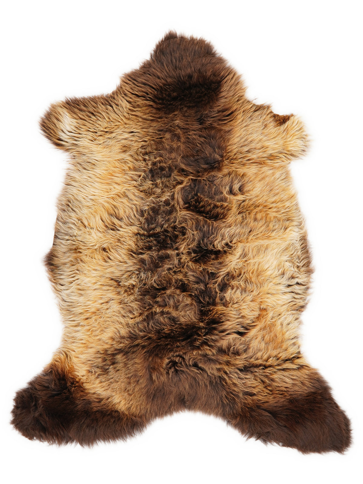Peau de mouton multicolore britannique d’environ 105 × 60 cm, vue de dessus : exactement la peau que vous recevez