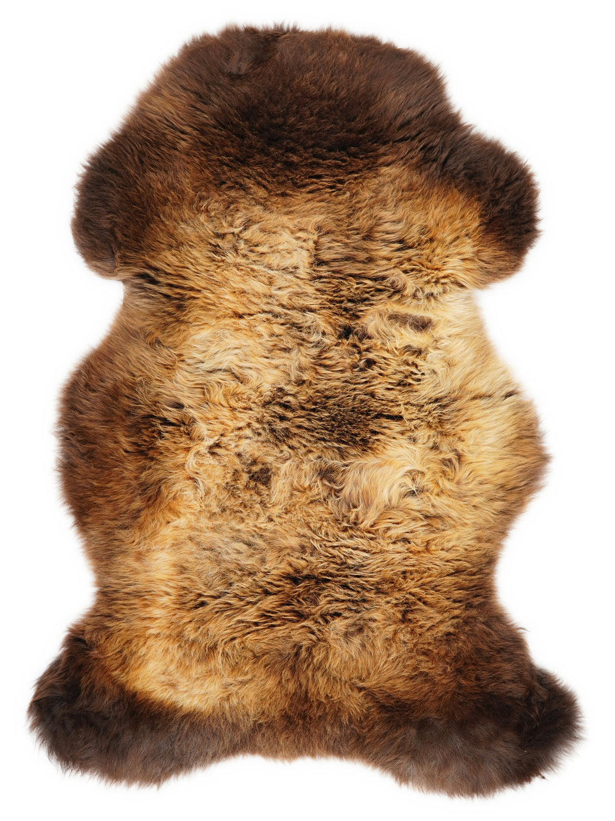 Peau de mouton multicolore britannique d’environ 105 × 60 cm, vue de dessus : exactement la peau que vous recevez