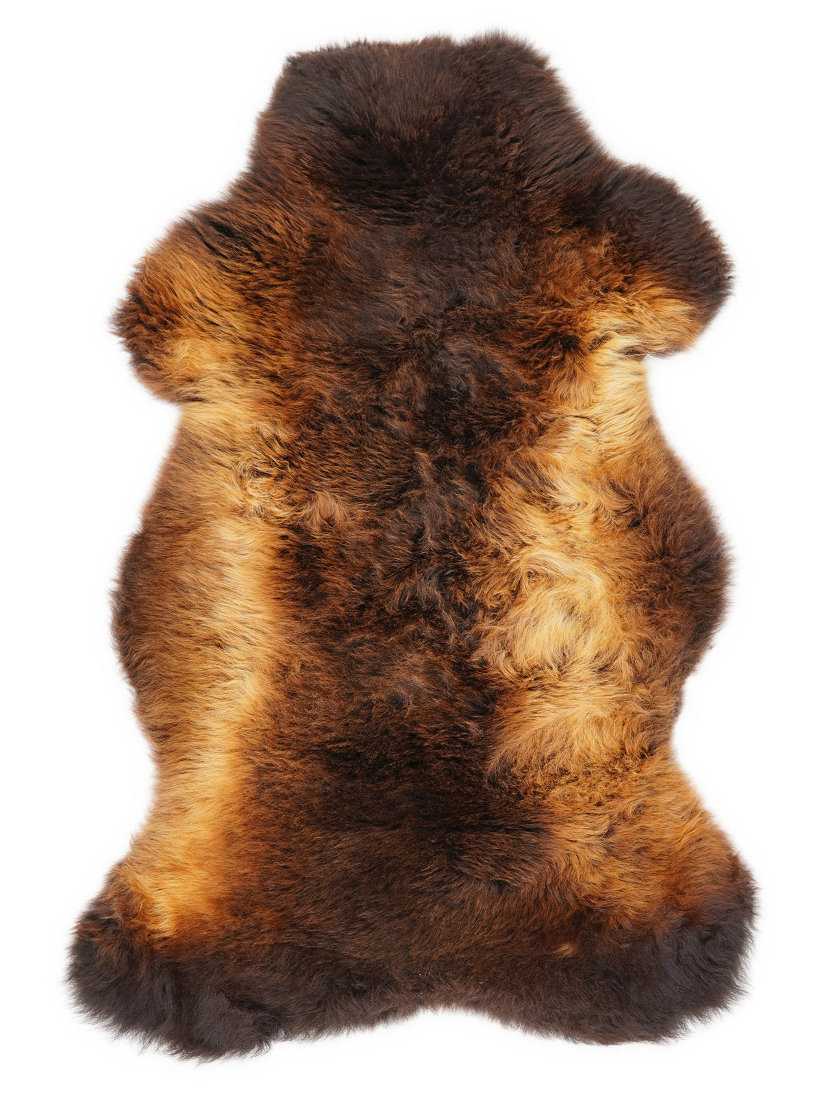 Peau de mouton multicolore britannique d’environ 110 × 65 cm, vue de dessus : exactement la peau que vous recevez