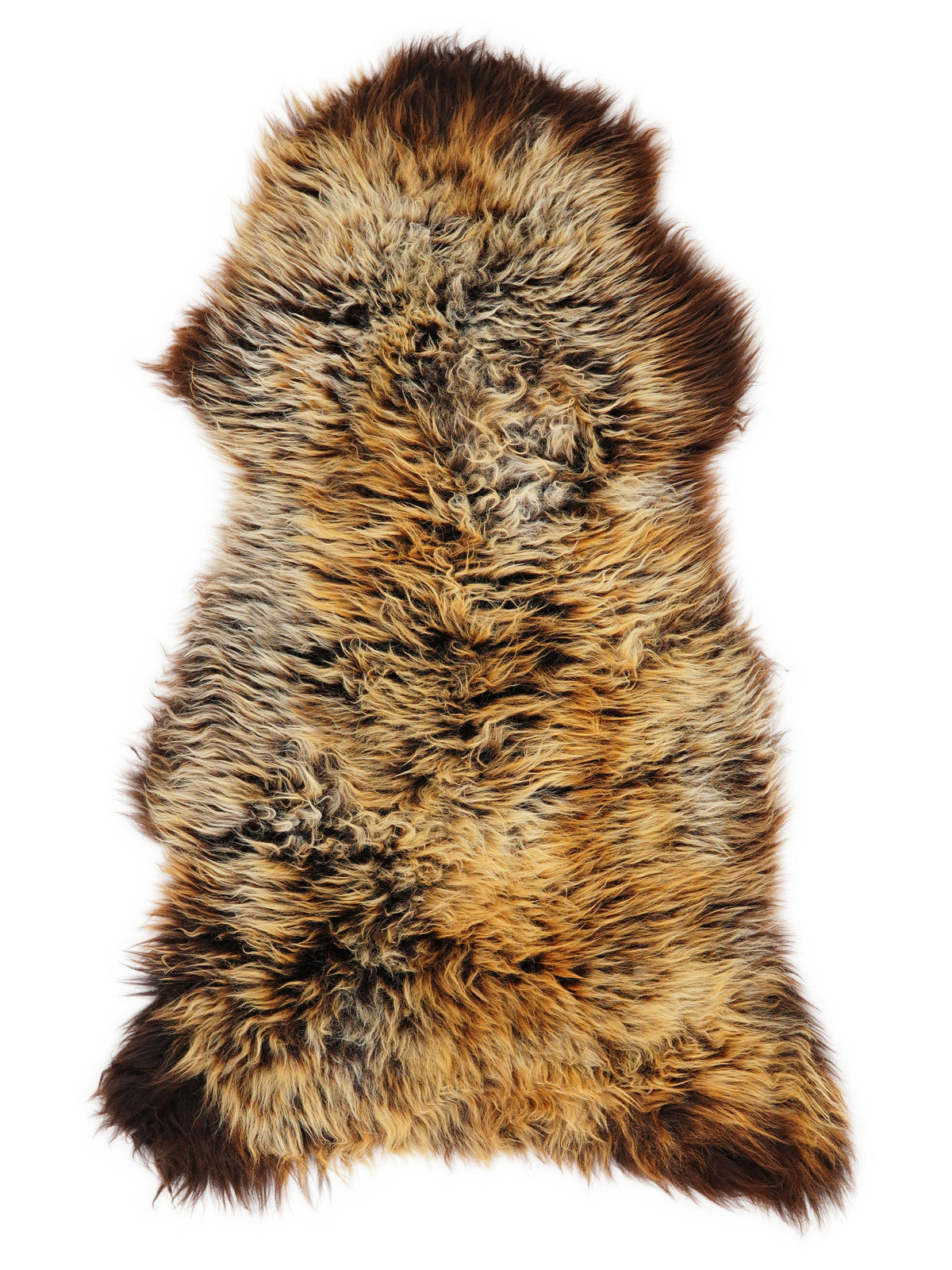 Peau de mouton multicolore britannique d’environ 130 × 60 cm, vue de dessus : exactement la peau que vous recevez