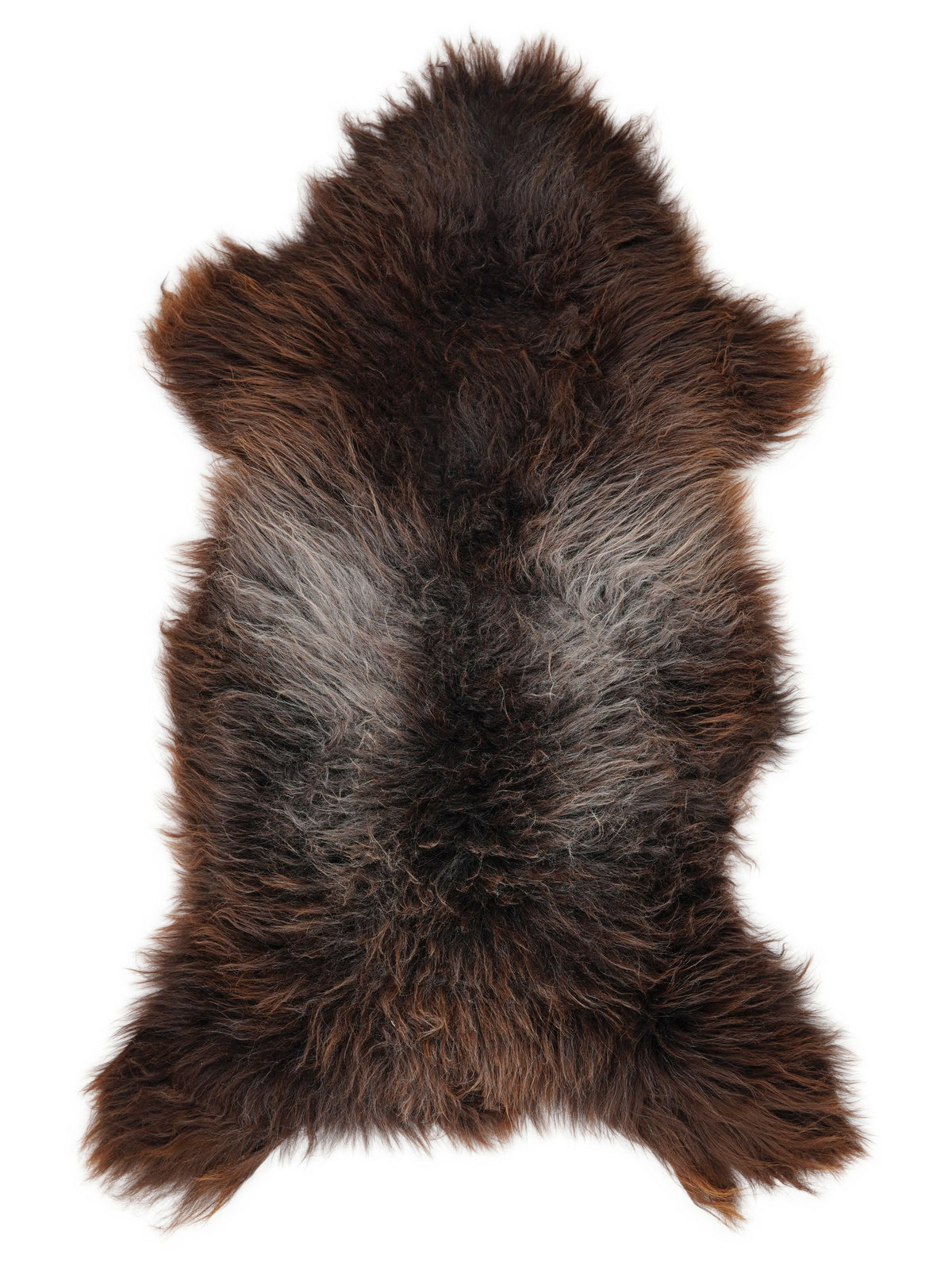Peau de mouton multicolore britannique d’environ 130 × 65 cm, vue de dessus : exactement la peau que vous recevez