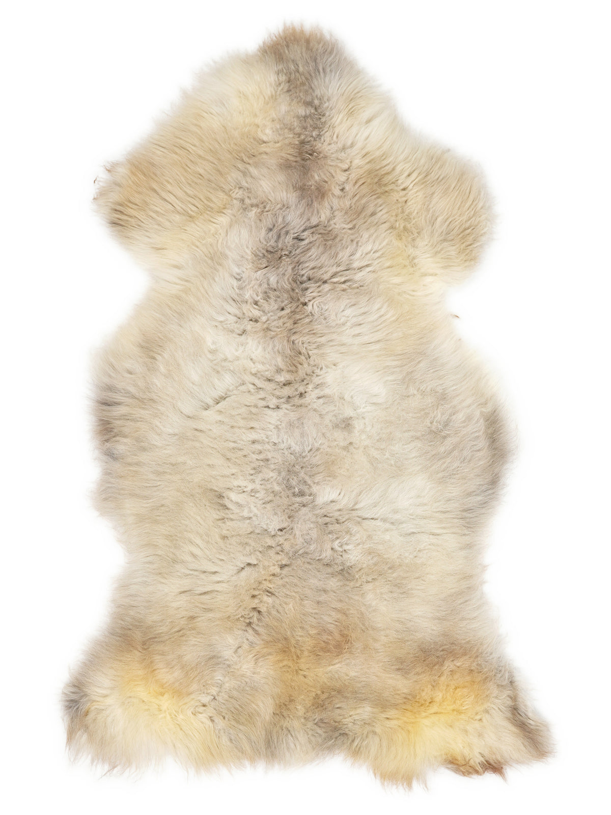Peau de mouton multicolore britannique d’environ 125 × 65 cm, vue de dessus : exactement la peau que vous recevez