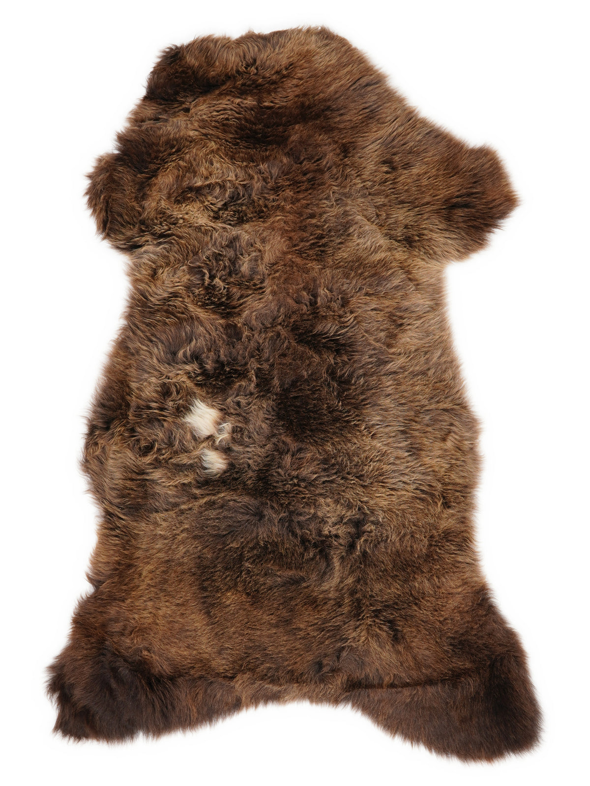 Peau de mouton marron d’environ 120 × 60 cm, vue de dessus : exactement la peau que vous recevez