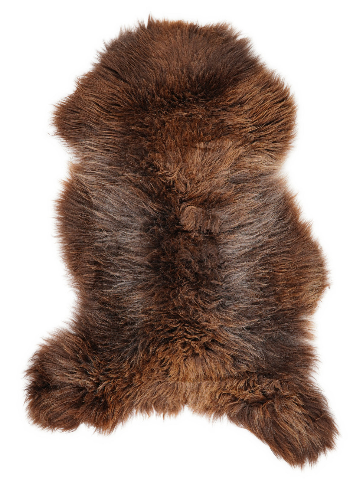 Peau de mouton marron d’environ 120 × 65 cm, vue de dessus : exactement la peau que vous recevez
