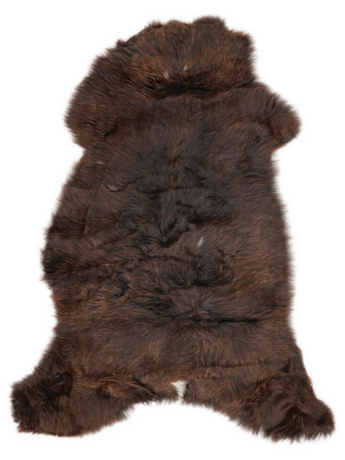 Peau de mouton marron d’environ 105 × 55 cm, vue de dessus : exactement la peau que vous recevez