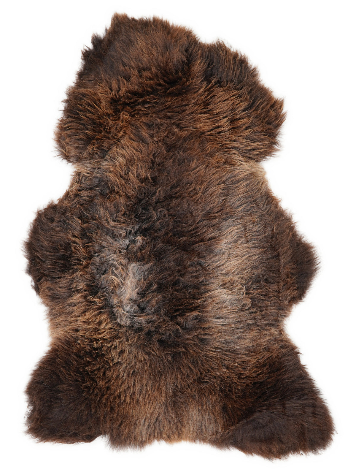 Peau de mouton marron d’environ 125 × 70 cm, vue de dessus : exactement la peau que vous recevez