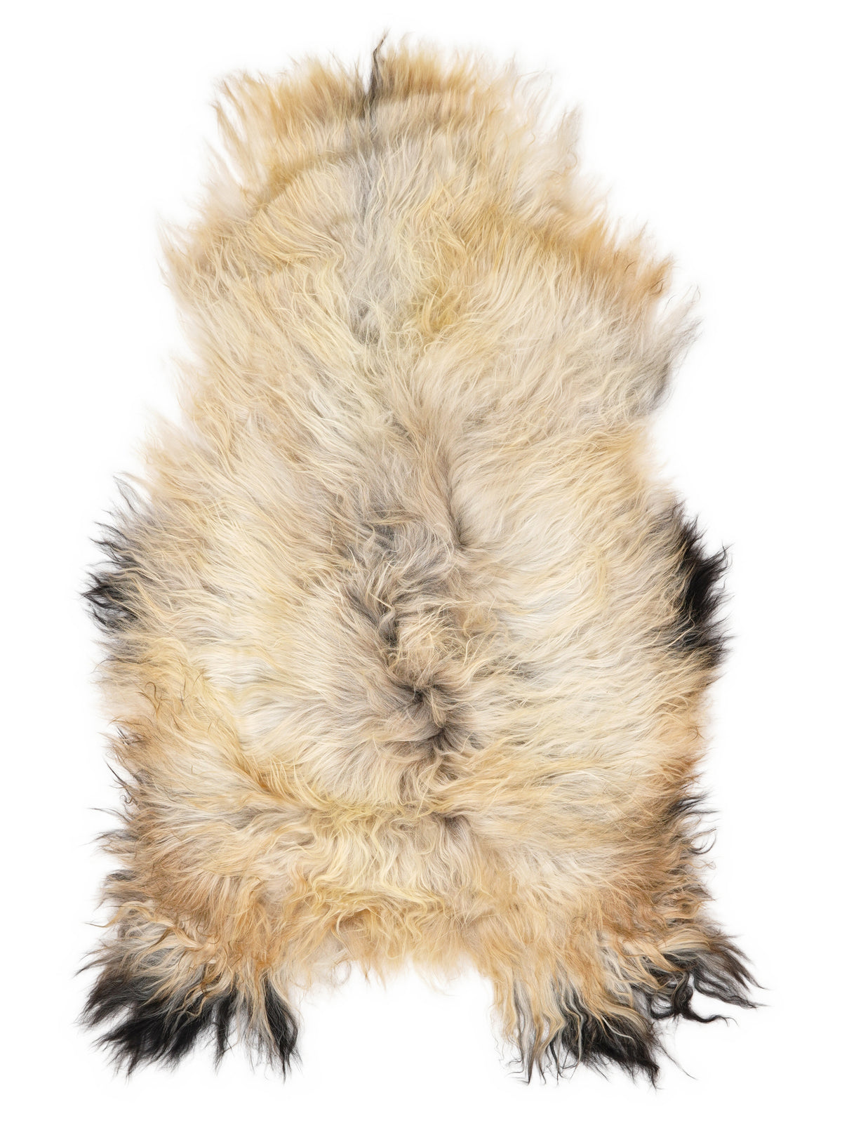 Peau de mouton islandaise multicolore d’environ 120 × 70 cm, vue de dessus : exactement la peau que vous recevez