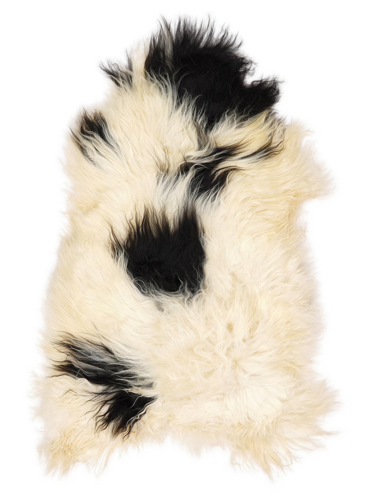 Peau de mouton islandaise multicolore d’environ 120 × 70 cm, vue de dessus : exactement la peau que vous recevez
