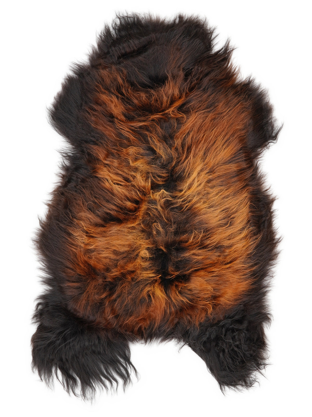Peau de mouton islandaise multicolore d’environ 110 × 65 cm, vue de dessus : exactement la peau que vous recevez