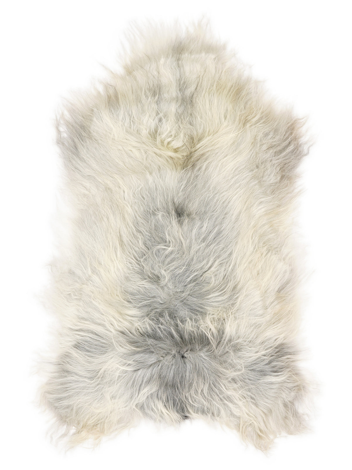 Peau de mouton islandaise grise d’environ 130 × 70 cm, vue de dessus : exactement la peau que vous recevez