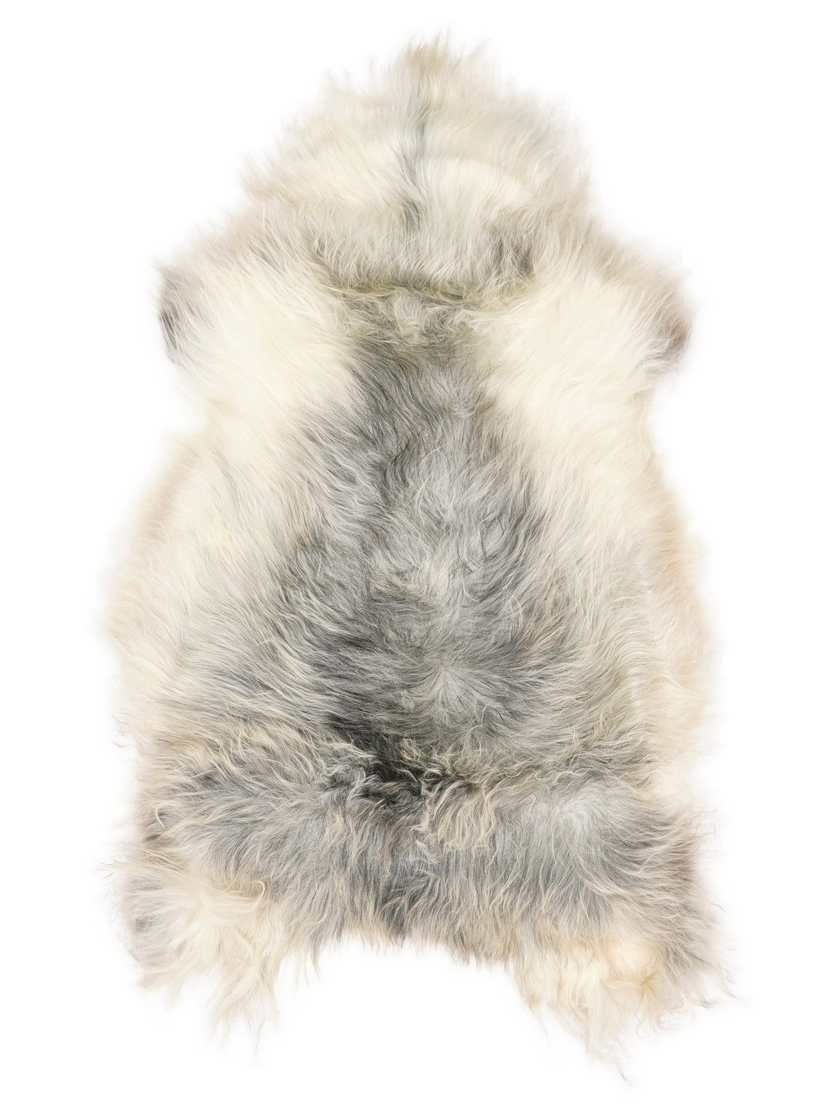 Peau de mouton islandaise grise d’environ 120 × 70 cm, vue de dessus : exactement la peau que vous recevez