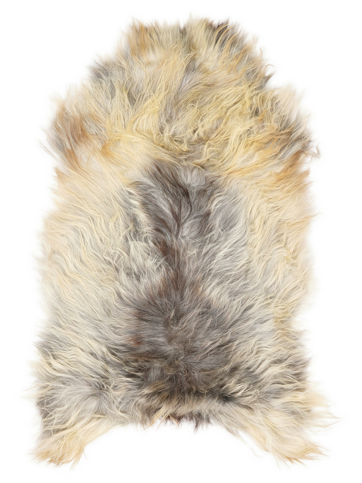 Peau de mouton islandaise grise d’environ 120 × 70 cm, vue de dessus : exactement la peau que vous recevez