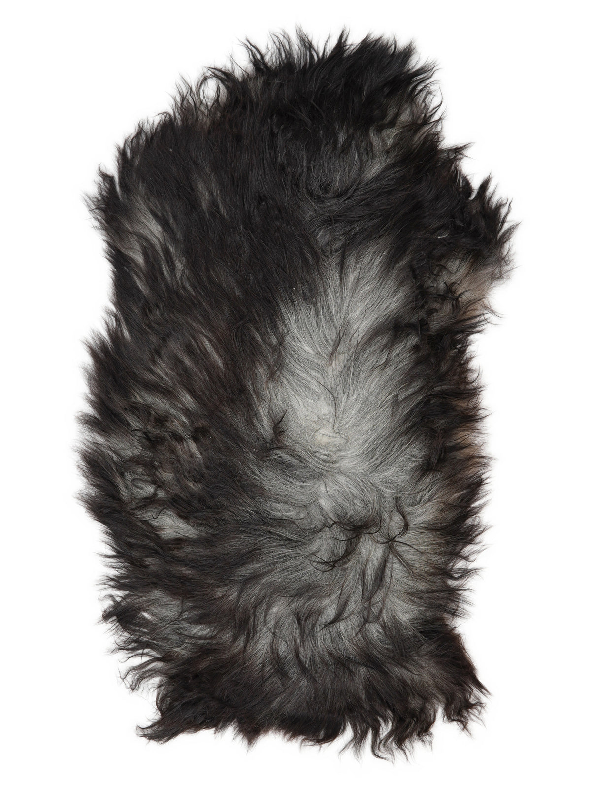 Peau de mouton islandaise grise d’environ 130 × 70 cm, vue de dessus : exactement la peau que vous recevez