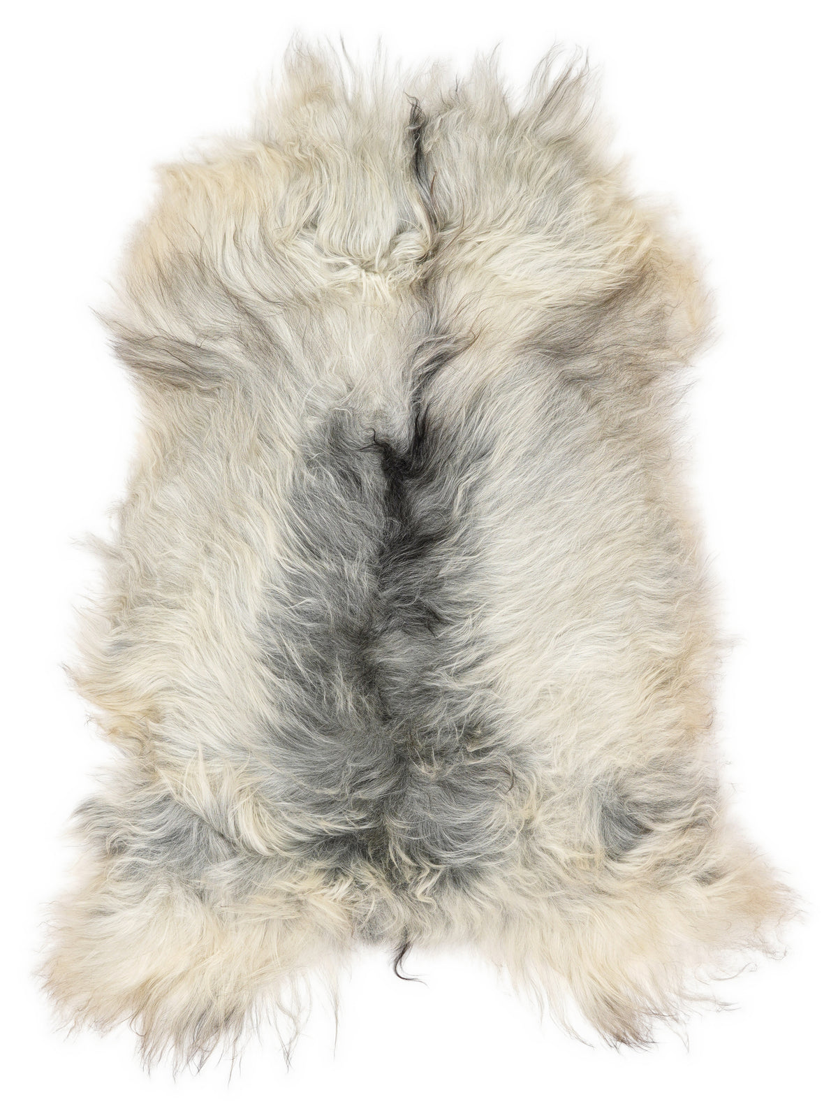 Peau de mouton islandaise grise d’environ 120 × 75 cm, vue de dessus : exactement la peau que vous recevez