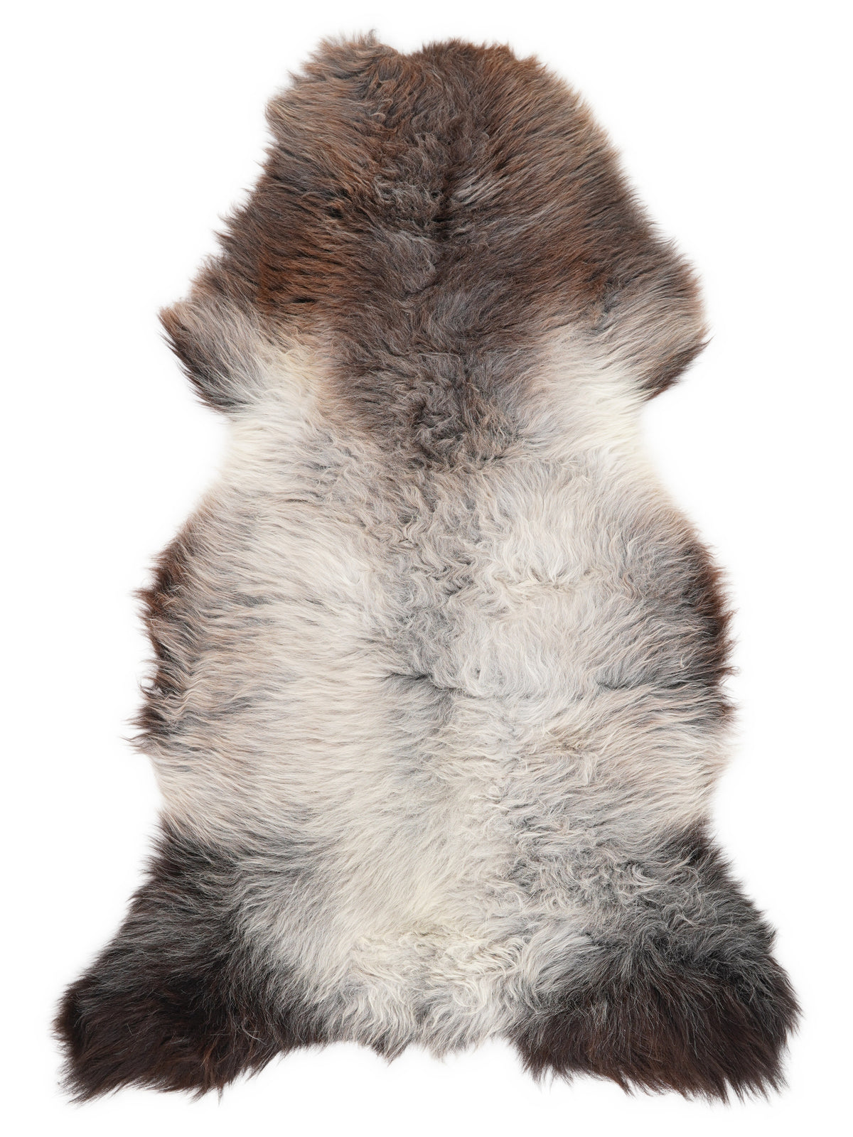 Peau de mouton multicolore britannique d’environ 125 × 65 cm, vue de dessus : exactement la peau que vous recevez