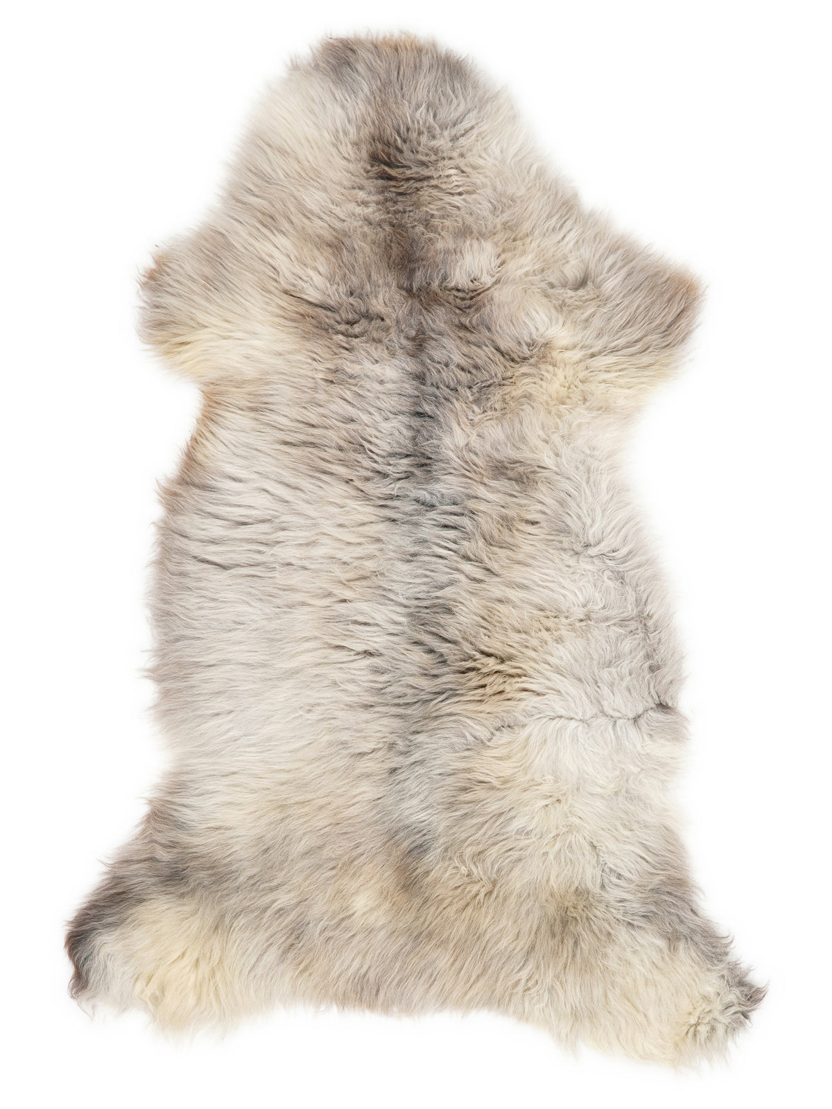 Peau de mouton multicolore britannique d’environ 125 × 60 cm, vue de dessus : exactement la peau que vous recevez
