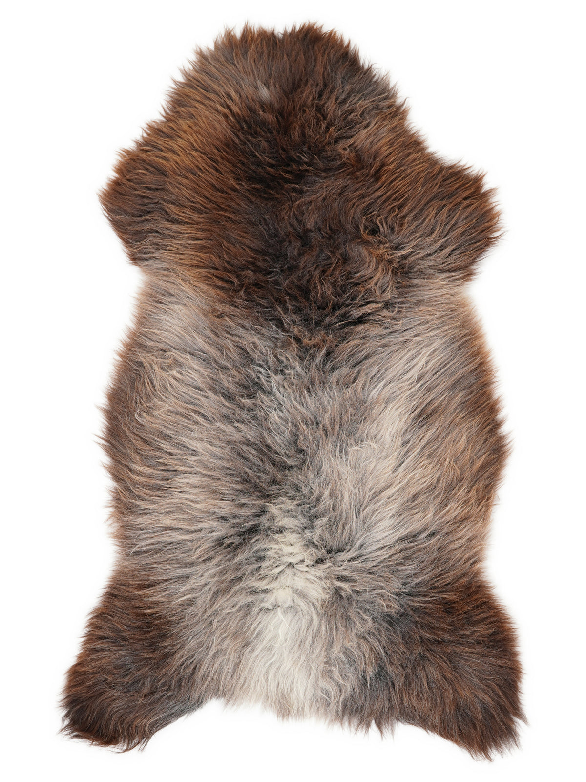 Peau de mouton multicolore britannique d’environ 125 × 60 cm, vue de dessus : exactement la peau que vous recevez