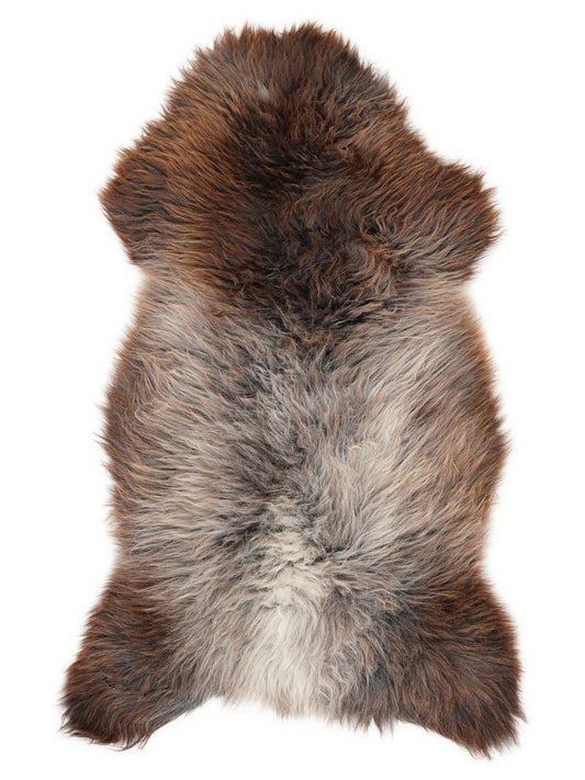 Peau de mouton multicolore britannique d’environ 125 × 60 cm, vue de dessus : exactement la peau que vous recevez