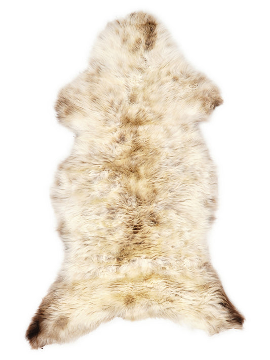 Peau de mouton multicolore britannique d’environ 115 × 55 cm, vue de dessus : exactement la peau que vous recevez