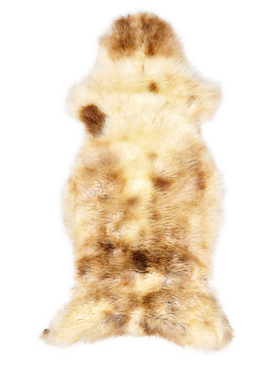 Peau de mouton multicolore britannique d’environ 125 × 55 cm, vue de dessus : exactement la peau que vous recevez