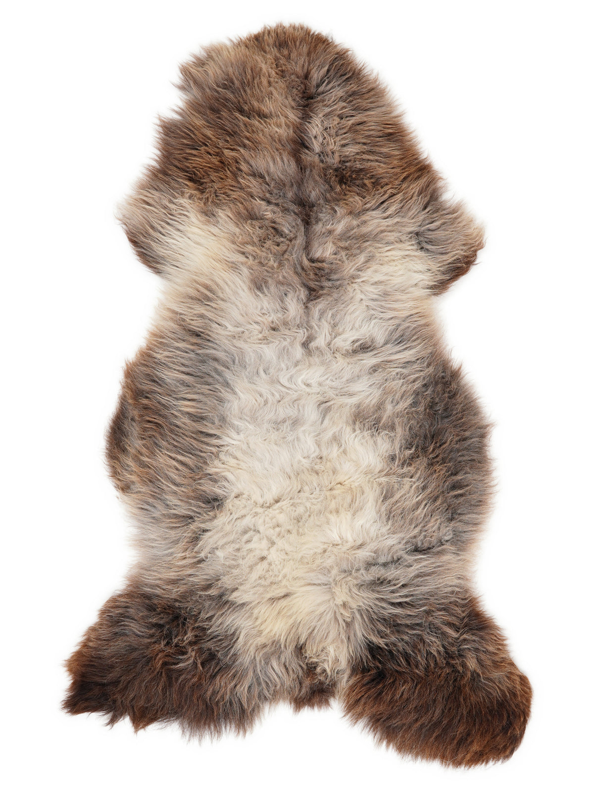 Peau de mouton multicolore britannique d’environ 135 × 65 cm, vue de dessus : exactement la peau que vous recevez