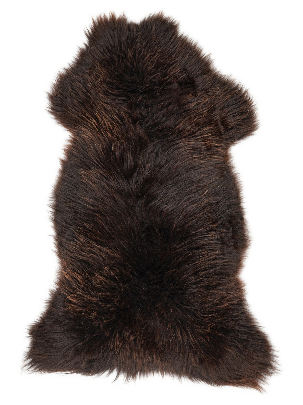 Peau de mouton marron d’environ 130 × 65 cm, vue de dessus : exactement la peau que vous recevez