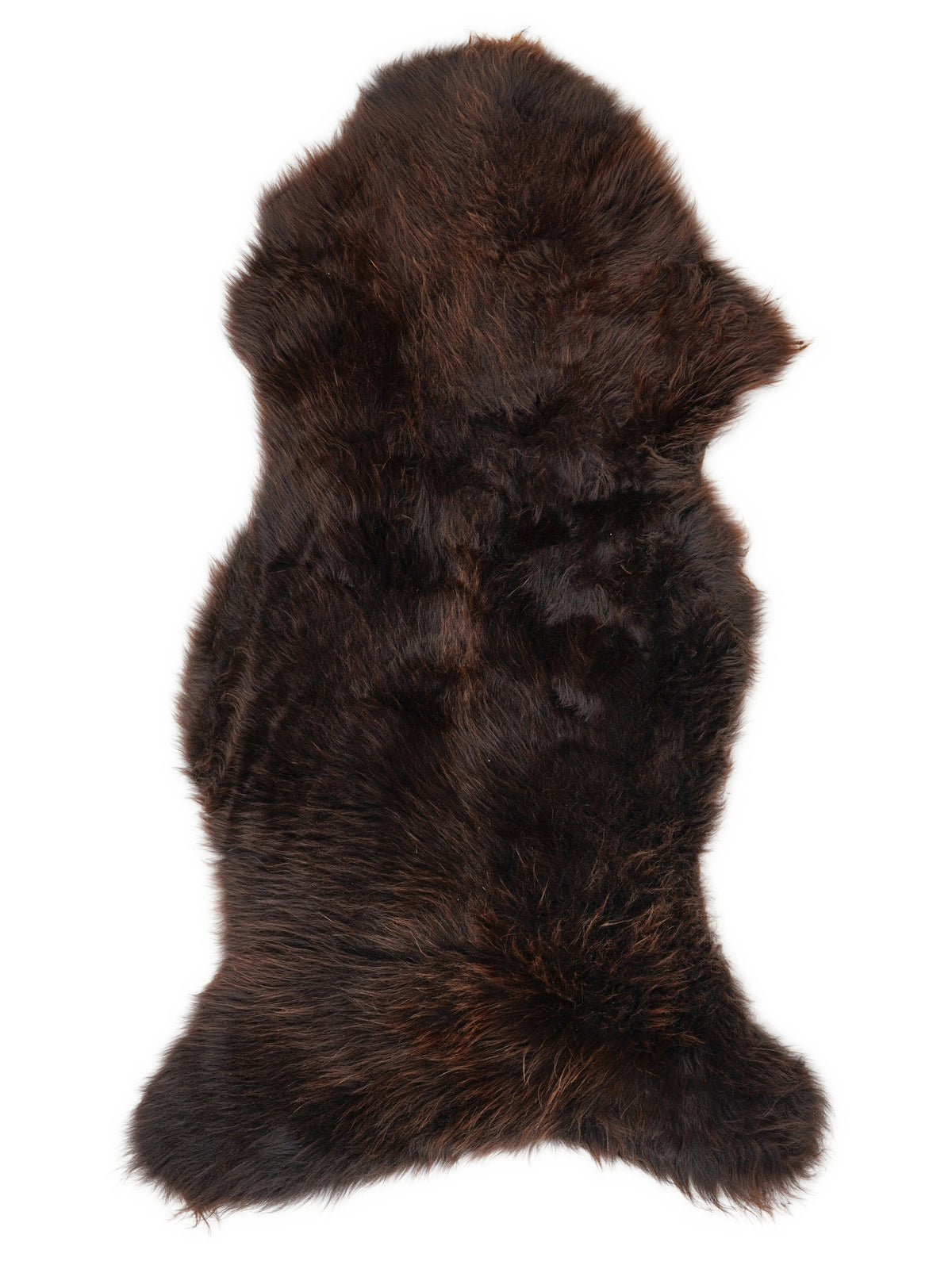 Peau de mouton marron d’environ 125 × 60 cm, vue de dessus : exactement la peau que vous recevez