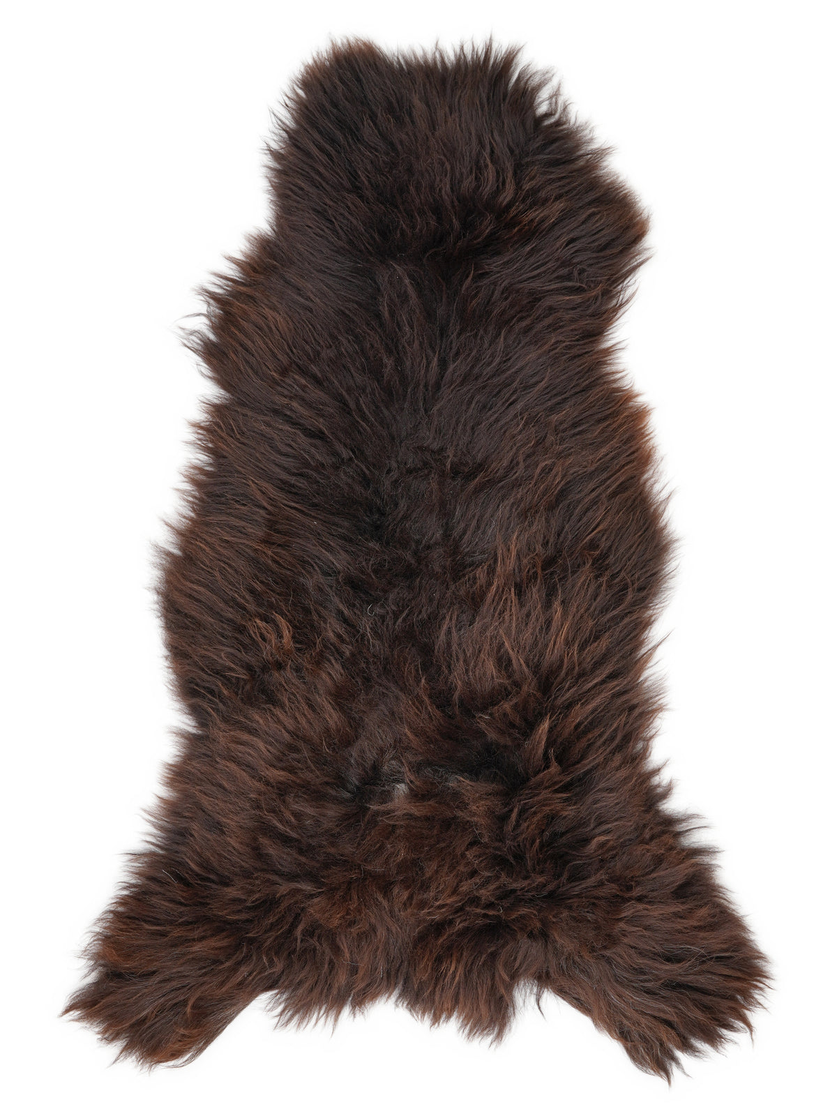 Peau de mouton marron d’environ 140 × 65 cm, vue de dessus : exactement la peau que vous recevez