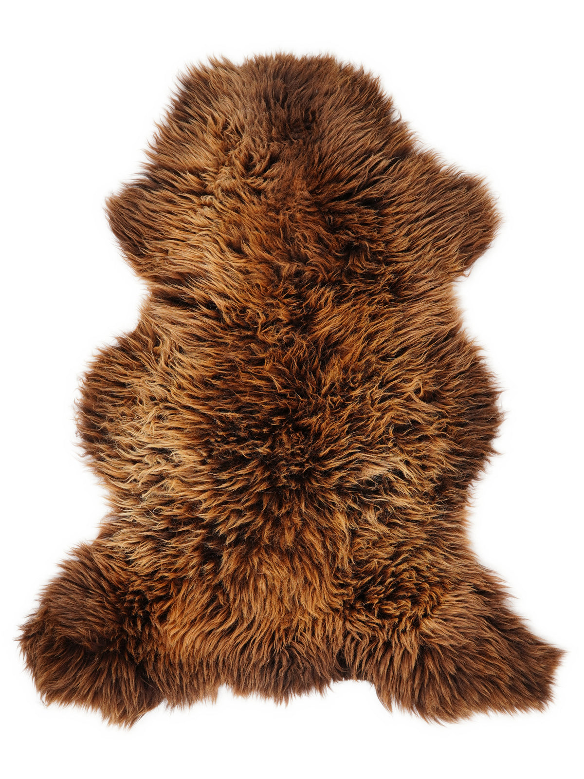 Peau de mouton marron d’environ 120 × 70 cm, vue de dessus : exactement la peau que vous recevez